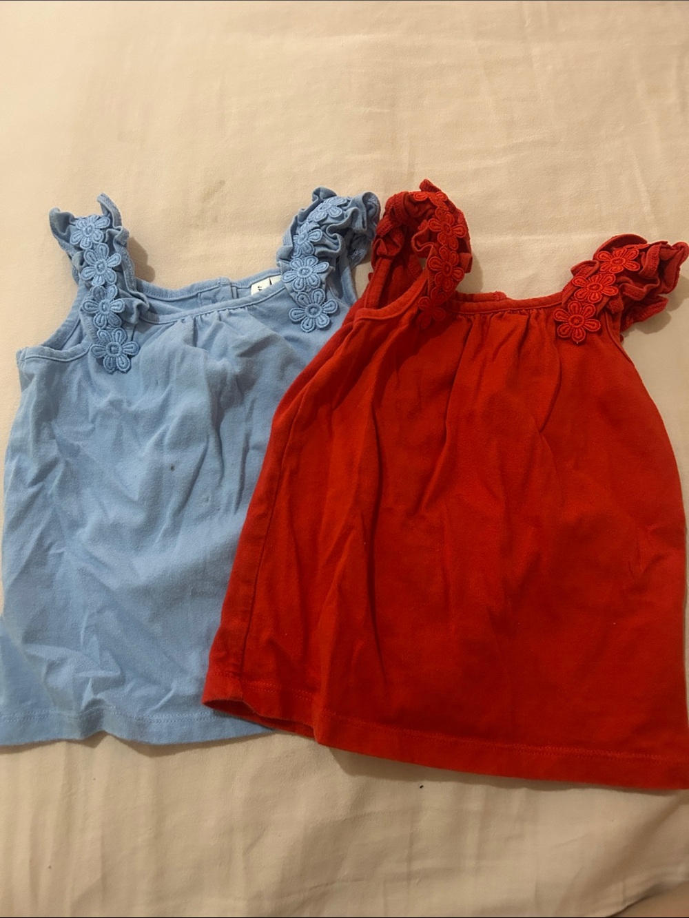 Janie and Jack Floral Strap Tank Tops — Light Blue & Red